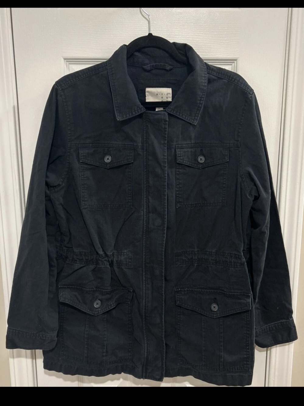 A New Day Women's Black Utility Zipup Jacket Drawstring Waist Cargo Anorak Sz XL